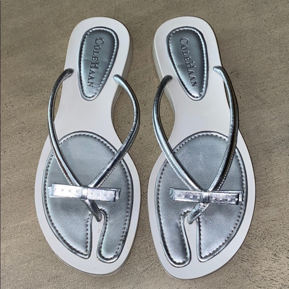 COLE HAAN SILVER/WHITE “BIKINI” SANDALS